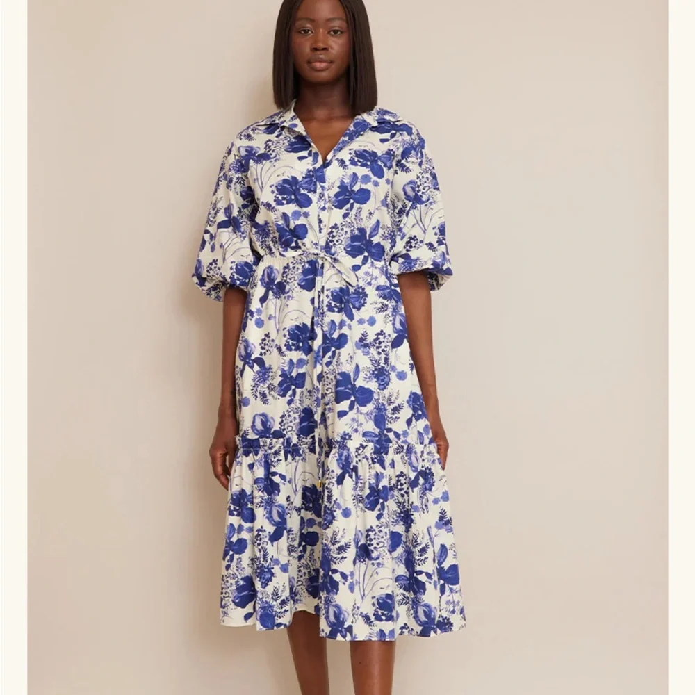 Cara Cara Hutton Dress in Evening Blue Hanging Orchids *NEW* - Picture 1 of 4
